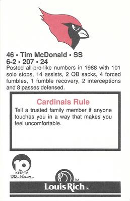 1989 Phoenix Cardinals Police #NNO Tim McDonald Back
