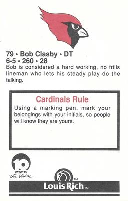 1989 Phoenix Cardinals Police #NNO Bob Clasby Back