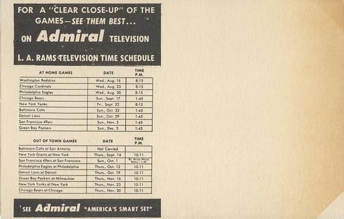 1950 Admiral TV Los Angeles Rams #1 Joe Stydahar Back