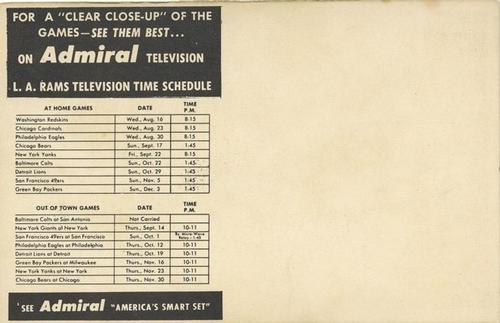 1950 Admiral TV Los Angeles Rams #4 Jack Finlay Back
