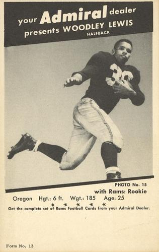 1950 Admiral TV Los Angeles Rams #15 Woodley Lewis Front