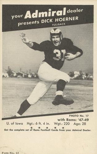 1950 Admiral TV Los Angeles Rams #17 Dick Hoerner Front