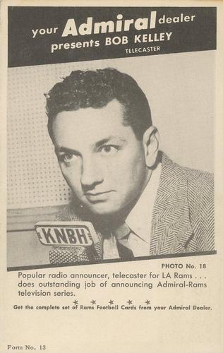 1950 Admiral TV Los Angeles Rams #18 Bob Kelley Front