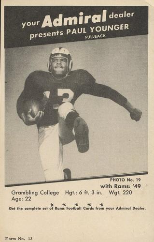 1950 Admiral TV Los Angeles Rams #19 Paul Younger Front