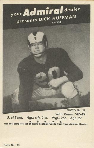 1950 Admiral TV Los Angeles Rams #21 Dick Huffman Front