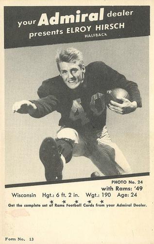 1950 Admiral TV Los Angeles Rams #24 Elroy Hirsch Front