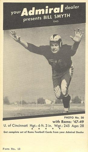 1950 Admiral TV Los Angeles Rams #30 Bill Smyth Front