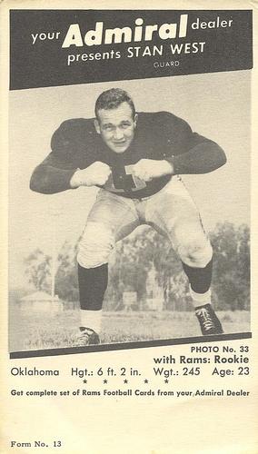 1950 Admiral TV Los Angeles Rams #33 Stan West Front