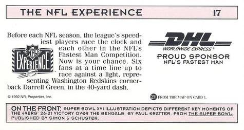 1992 NFL Experience #17 Super Bowl XVI Back