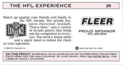 1992 NFL Experience #20 Super Bowl XIX Back