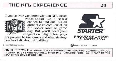 1992 NFL Experience #28 Joe Theismann Back