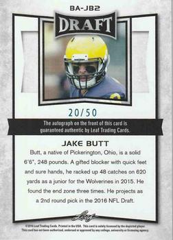 2017 Leaf Metal Draft - Flashback Base Autographs Blue #BA-JB2 Jake Butt Back