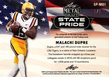 2017 Leaf Metal Draft - State Pride Autographs Red #SP-MD1 Malachi Dupre Back