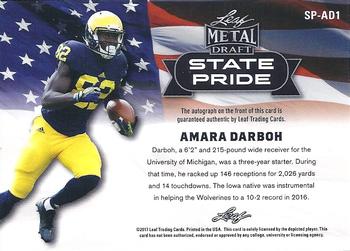 2017 Leaf Metal Draft - State Pride Autographs Silver #SP-AD1 Amara Darboh Back