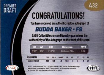 2017 SAGE HIT - Autographs #A32 Budda Baker Back