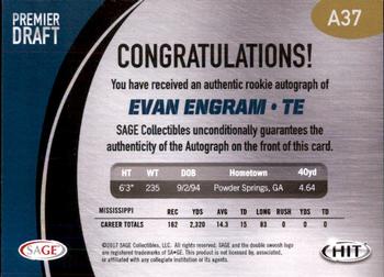 2017 SAGE HIT - Autographs #A37 Evan Engram Back