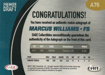2017 SAGE HIT - Autographs #A76 Marcus Williams Back