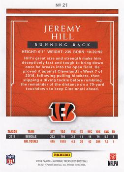 2016 Panini National Treasures - Jersey Number #21 Jeremy Hill Back