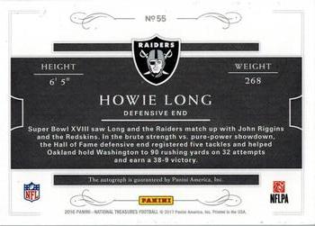 2016 Panini National Treasures - All-Decade Signatures Holo Silver #55 Howie Long Back