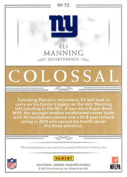 2016 Panini National Treasures - Colossal Pro Bowl Materials #13 Eli Manning Back