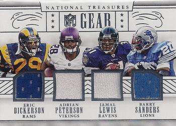 2016 Panini National Treasures - NFL Gear Quads #17 Eric Dickerson / Adrian Peterson / Jamal Lewis / Barry Sanders Front