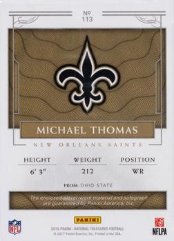 2016 Panini National Treasures - Rookie Autograph Patch (RPS) Brand Logo Red #113 Michael Thomas Back