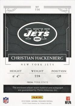 2016 Panini National Treasures - Rookie Autograph Patch (RPS) Silver #114 Christian Hackenberg Back