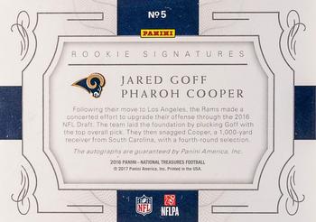 2016 Panini National Treasures - Rookie Dual Signatures #5 Pharoh Cooper / Jared Goff Back