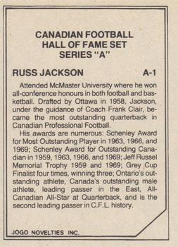 1983 JOGO CFL Hall of Fame Series A #A-1 Russ Jackson Back
