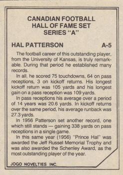 1983 JOGO CFL Hall of Fame Series A #A-5 Hal Patterson Back