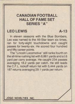 1983 JOGO CFL Hall of Fame Series A #A-13 Leo Lewis Back