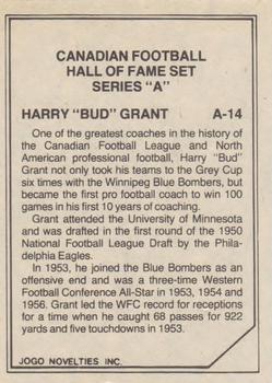 1983 JOGO CFL Hall of Fame Series A #A-14 Bud Grant Back