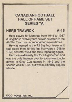 1983 JOGO CFL Hall of Fame Series A #A-15 Herb Trawick Back