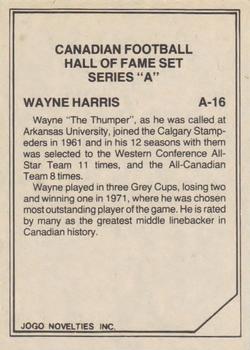 1983 JOGO CFL Hall of Fame Series A #A-16 Wayne Harris Back