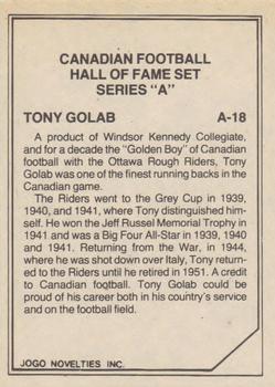 1983 JOGO CFL Hall of Fame Series A #A-18 Tony Golab Back