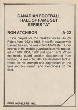 1983 JOGO CFL Hall of Fame Series A #A-22 Ron Atchison Back