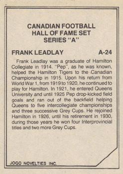 1983 JOGO CFL Hall of Fame Series A #A-24 Frank Leadlay Back