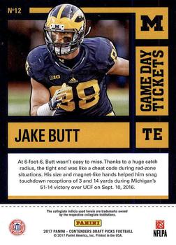 2017 Panini Contenders Draft Picks - Game Day Tickets #12 Jake Butt Back