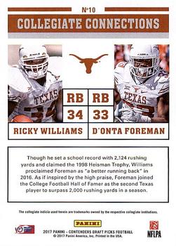 2017 Panini Contenders Draft Picks - Collegiate Connections #10 D'Onta Foreman / Ricky Williams Back