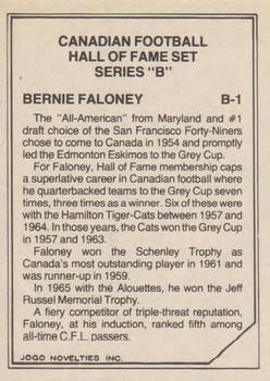 1983 JOGO CFL Hall of Fame Series B #B1 Bernie Faloney Back