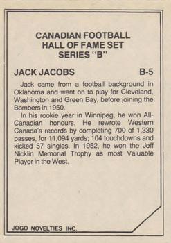 1983 JOGO CFL Hall of Fame Series B #B5 Jack Jacobs Back