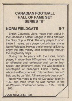 1983 JOGO CFL Hall of Fame Series B #B7 Norm Fieldgate Back