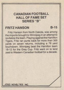 1983 JOGO CFL Hall of Fame Series B #B15 Fritz Hanson Back