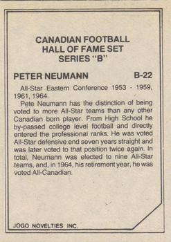 1983 JOGO CFL Hall of Fame Series B #B22 Peter Neumann Back