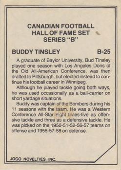 1983 JOGO CFL Hall of Fame Series B #B25 Buddy Tinsley Back