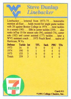 1991 College Classics West Virginia Mountaineers #11 Steve Dunlap Back