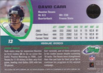 2003 Topps eTopps #13 David Carr Back