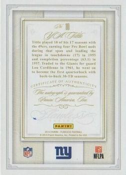 2016 Panini Flawless - 2014 Flawless Hall of Fame Autographs Emerald #10 Y.A. Tittle Back