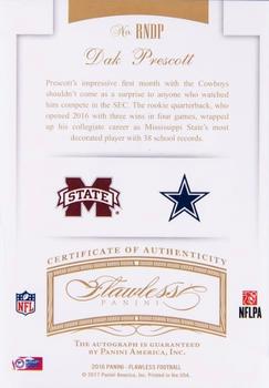 2016 Panini Flawless - Rookie Now and Then Signatures Emerald #RNDP Dak Prescott Back