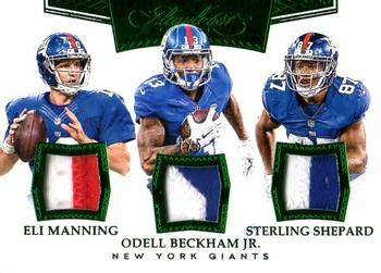 2016 Panini Flawless - Triple Patches Emerald #TPNY Eli Manning / Odell Beckham Jr. / Sterling Shepard Front